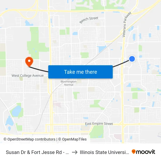 Susan Dr & Fort Jesse Rd - W to Illinois State University map