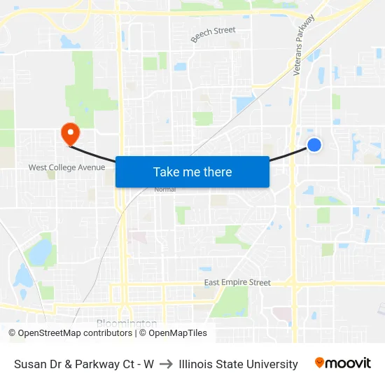 Susan Dr & Parkway Ct - W to Illinois State University map