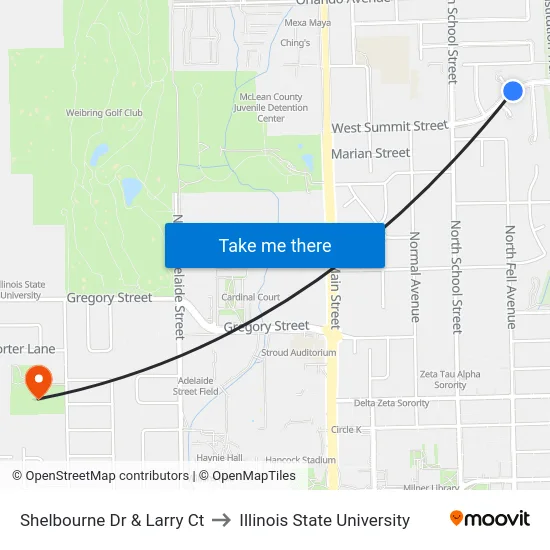 Shelbourne Dr & Larry Ct to Illinois State University map