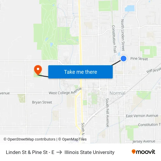 Linden St & Pine St - E to Illinois State University map