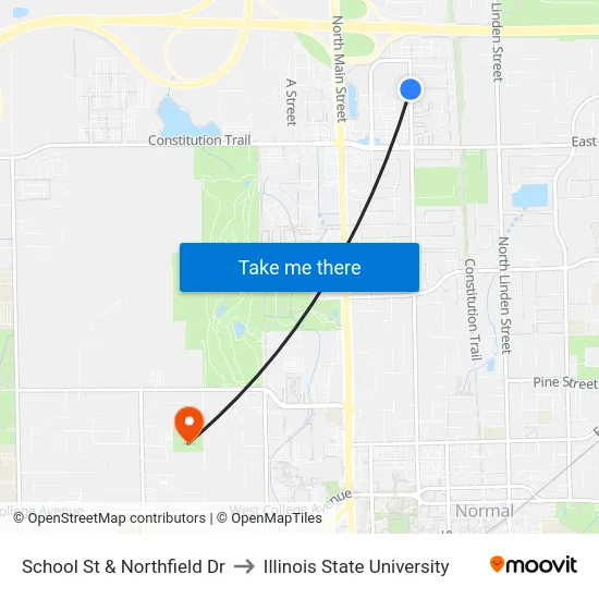 School St & Northfield Dr to Illinois State University map