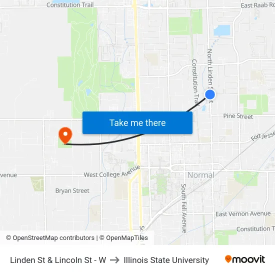 Linden St & Lincoln St - W to Illinois State University map