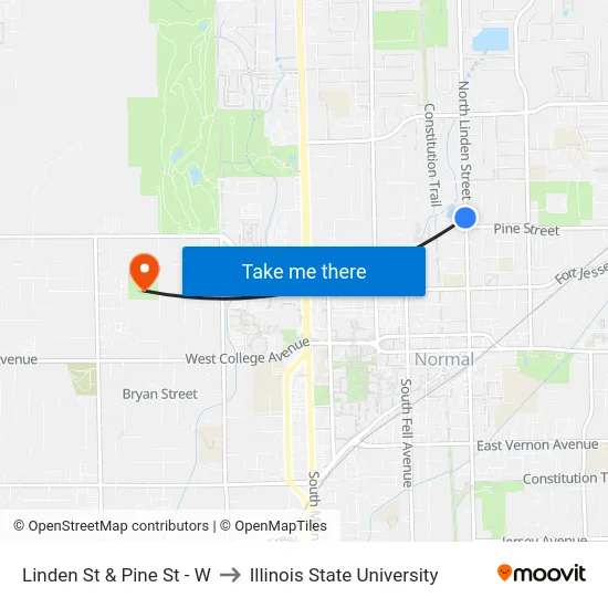 Linden St & Pine St - W to Illinois State University map