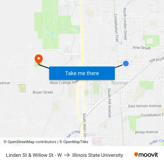 Linden St & Willow St to Illinois State University map