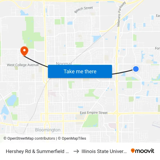 Hershey Rd & Summerfield Blvd to Illinois State University map
