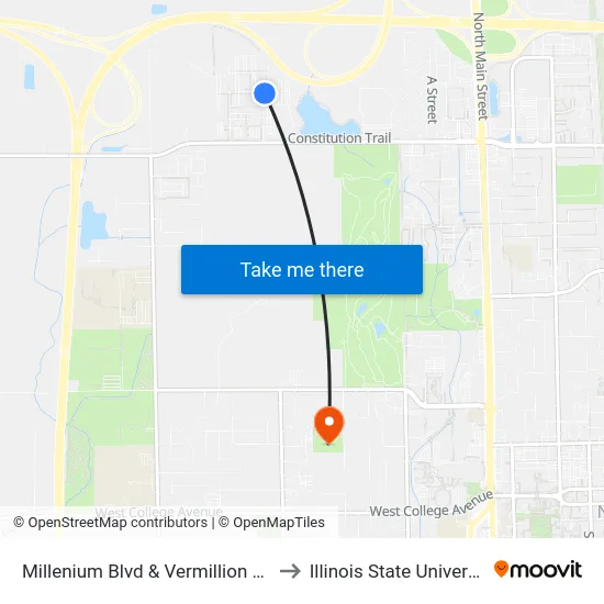 Millenium Blvd & Vermillion Way to Illinois State University map