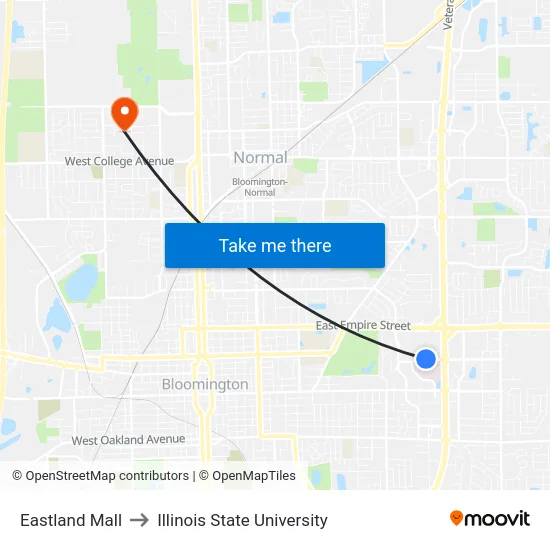 Eastland Mall to Illinois State University map