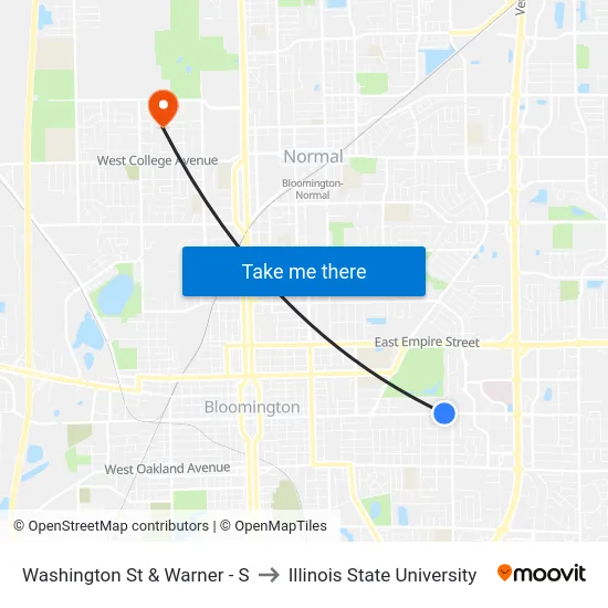 Washington St & Warner - S to Illinois State University map