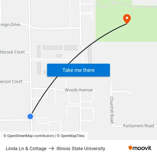 Linda Ln & Cottage to Illinois State University map