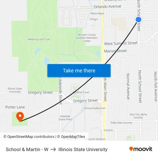 School & Martin - W to Illinois State University map