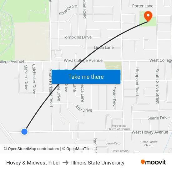 Hovey & Midwest Fiber to Illinois State University map