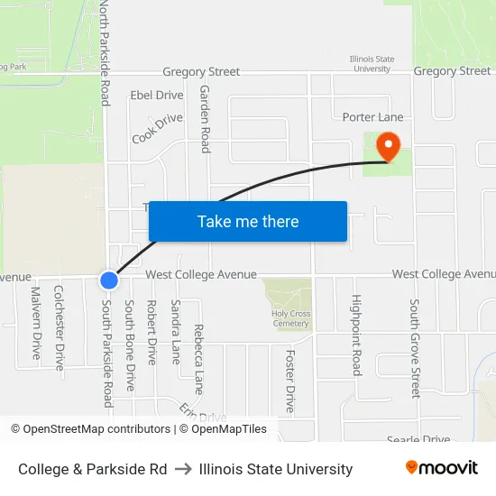 College & Parkside Rd to Illinois State University map