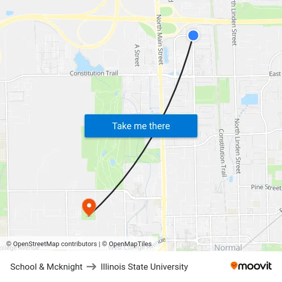 School & Mcknight to Illinois State University map