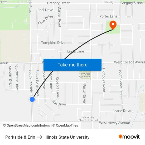 Parkside & Erin to Illinois State University map