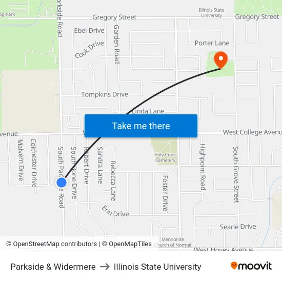Parkside & Widermere to Illinois State University map