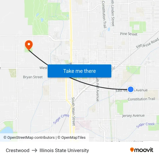 Crestwood to Illinois State University map