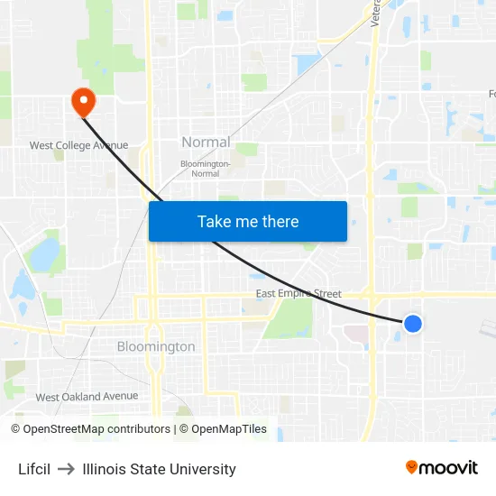 Lifcil to Illinois State University map