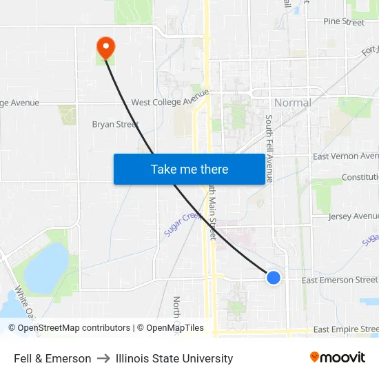 Fell & Emerson to Illinois State University map