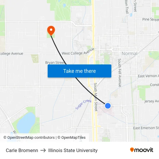 Carle Bromenn to Illinois State University map