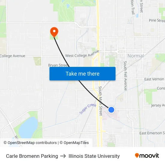 Carle Bromenn Parking to Illinois State University map