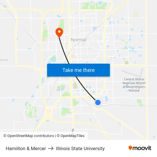 Hamilton & Mercer to Illinois State University map