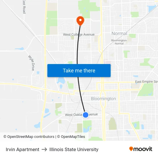 Irvin Apartment to Illinois State University map