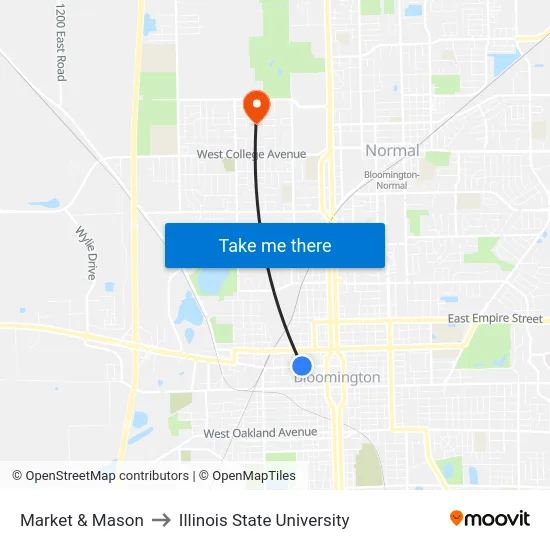 Market & Mason to Illinois State University map