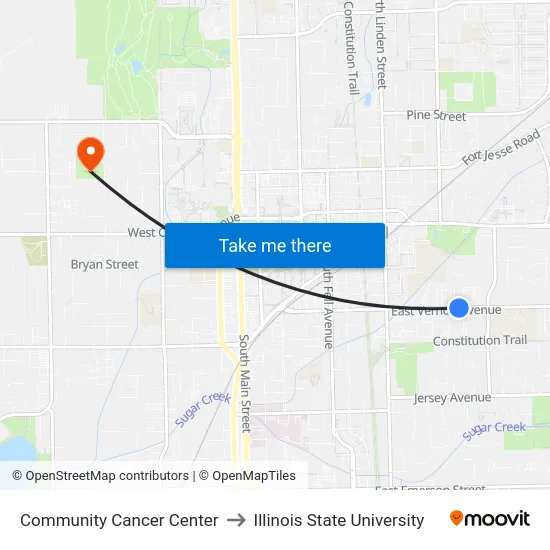Community Cancer Center to Illinois State University map