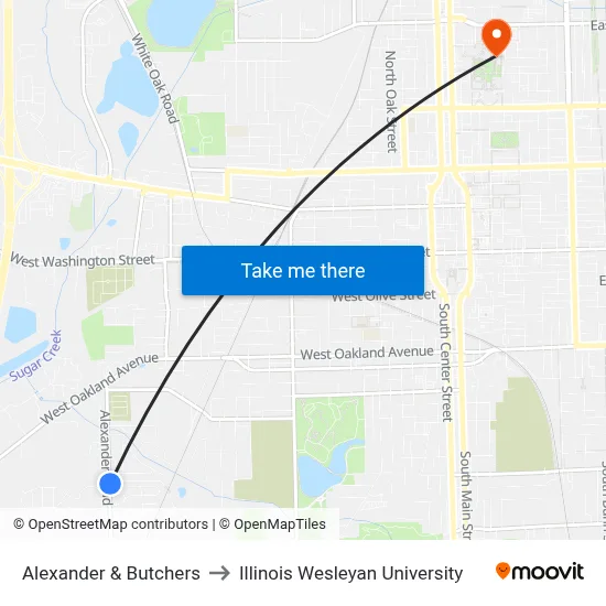 Alexander & Butchers to Illinois Wesleyan University map
