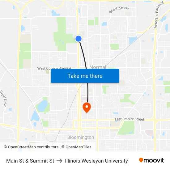 Main St & Summit St to Illinois Wesleyan University map