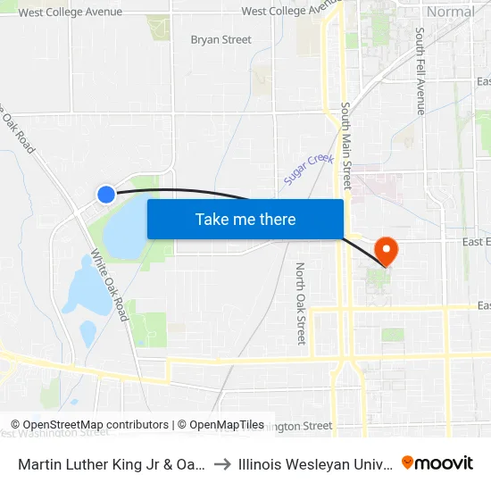 Martin Luther King Jr & Oak Park to Illinois Wesleyan University map