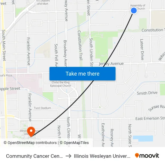 Community Cancer Center to Illinois Wesleyan University map