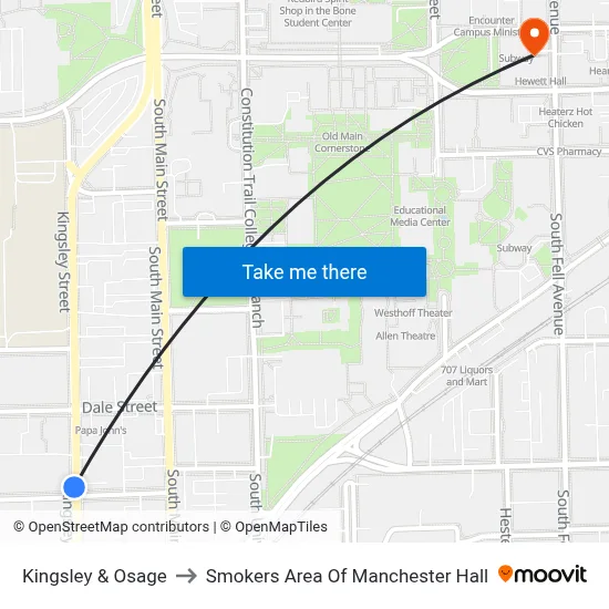 Kingsley & Osage to Smokers Area Of Manchester Hall map