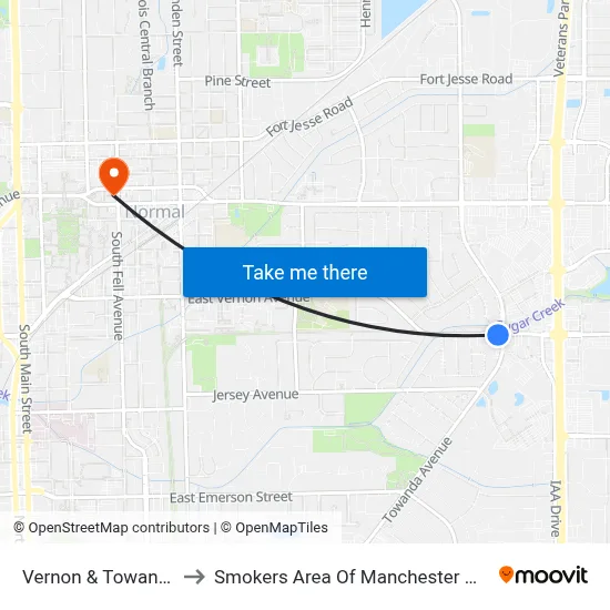 Vernon & Towanda to Smokers Area Of Manchester Hall map
