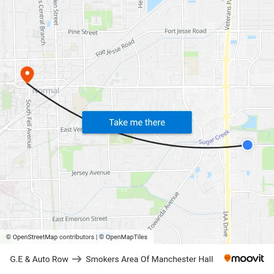 G.E & Auto Row to Smokers Area Of Manchester Hall map