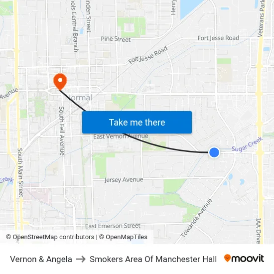 Vernon & Angela to Smokers Area Of Manchester Hall map