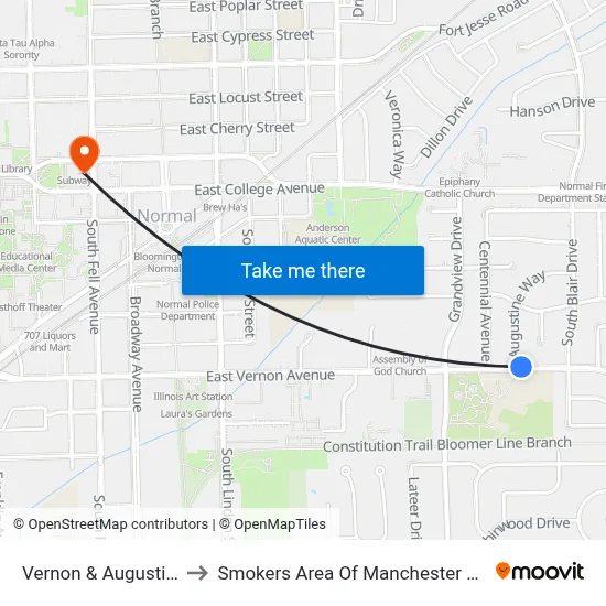 Vernon & Augustine to Smokers Area Of Manchester Hall map