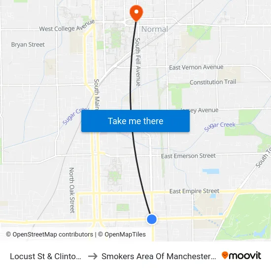 Locust St & Clinton St to Smokers Area Of Manchester Hall map