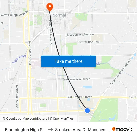 Bloomington High School to Smokers Area Of Manchester Hall map