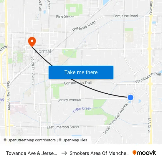 Towanda Ave & Jersey Ave - E to Smokers Area Of Manchester Hall map