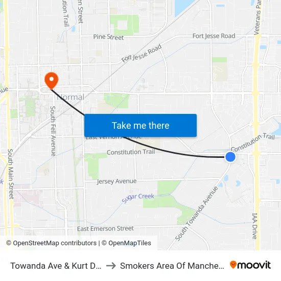 Towanda Ave & Kurt Drive - W to Smokers Area Of Manchester Hall map
