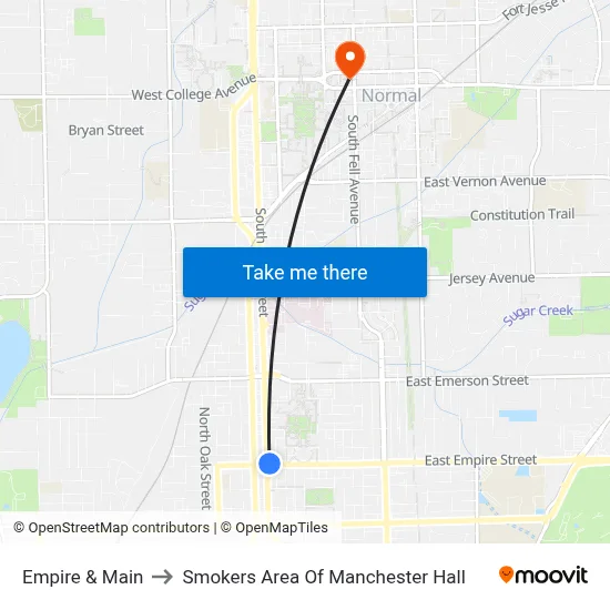 Empire & Main to Smokers Area Of Manchester Hall map