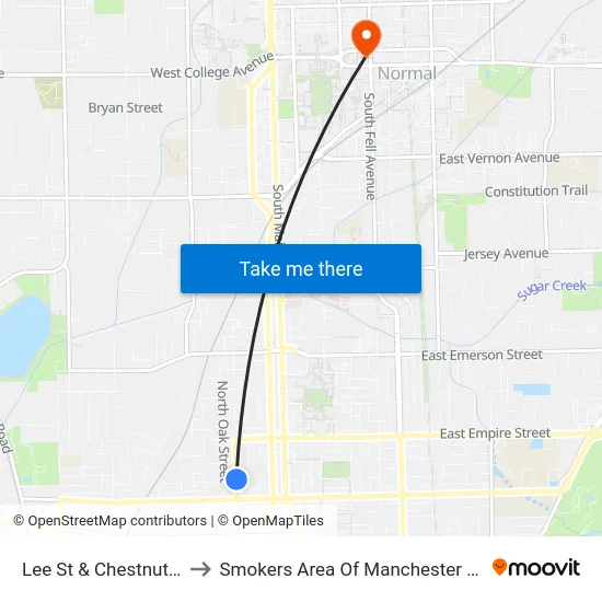 Lee & Chestnut to Smokers Area Of Manchester Hall map