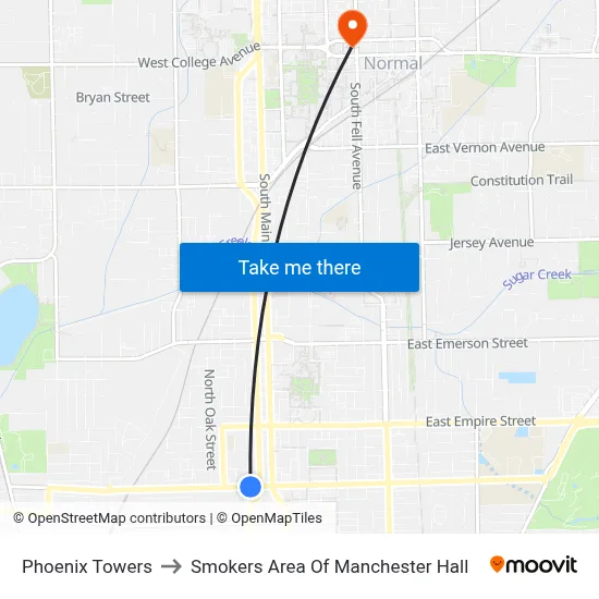 Phoenix Towers to Smokers Area Of Manchester Hall map
