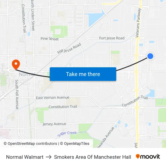 Normal Walmart to Smokers Area Of Manchester Hall map