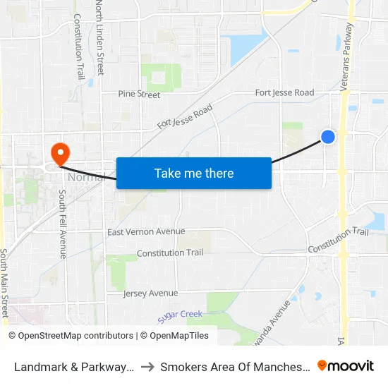 Landmark & Parkway Plaza to Smokers Area Of Manchester Hall map