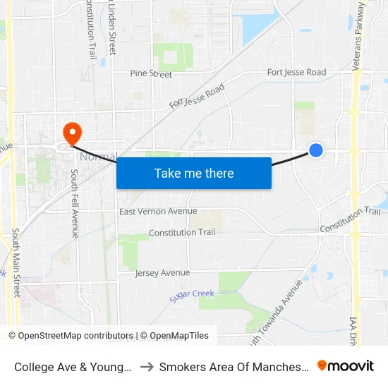 College & Young to Smokers Area Of Manchester Hall map