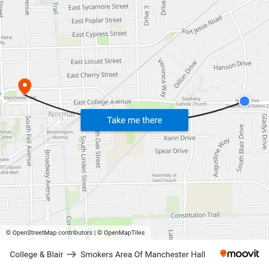 College & Blair to Smokers Area Of Manchester Hall map