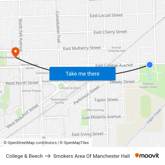 College & Beech to Smokers Area Of Manchester Hall map