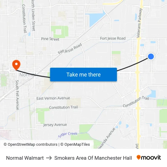 Normal Walmart to Smokers Area Of Manchester Hall map